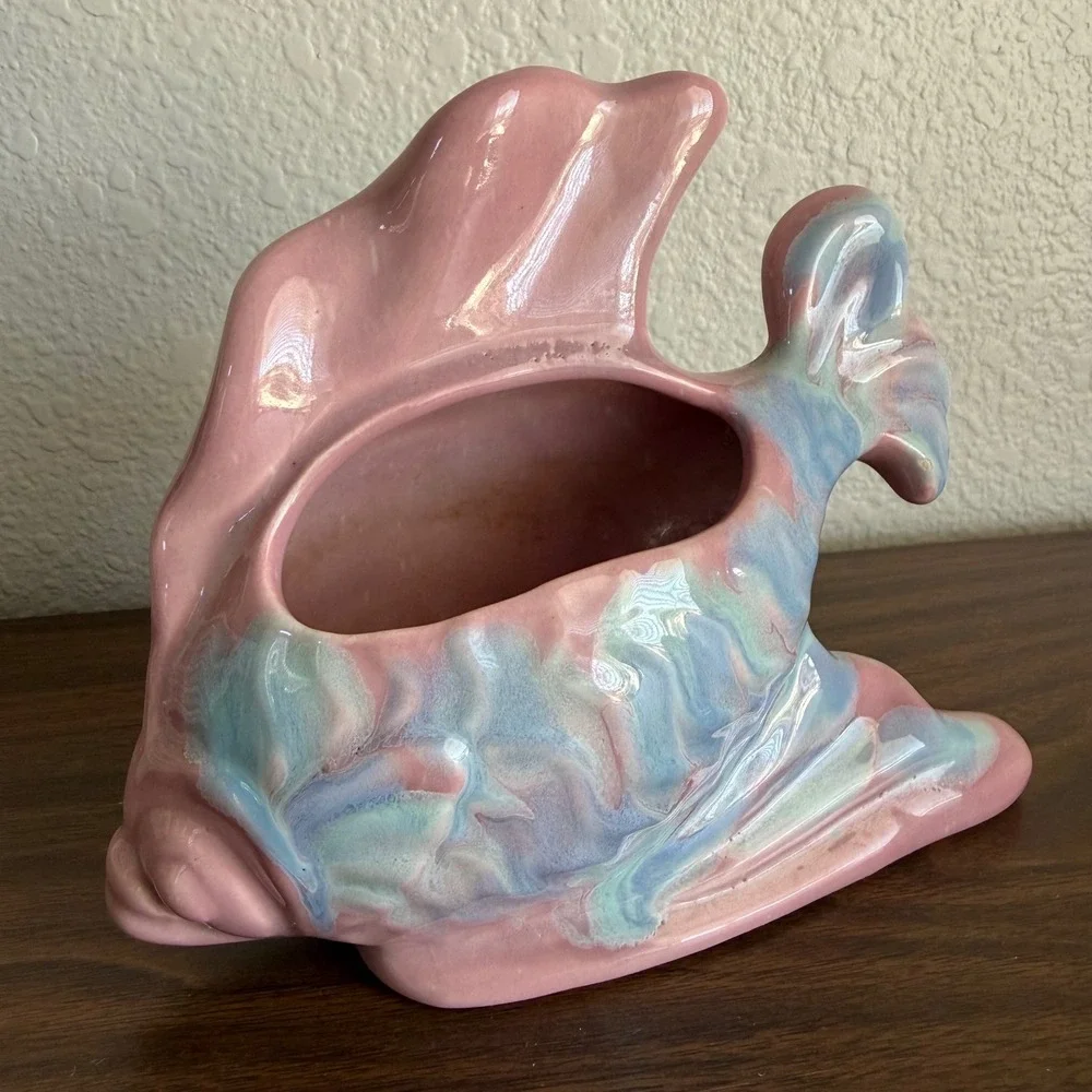 Vintage Royal Haeger ? Pottery Ceramic Pink Blue Agate Fish Koi USA Planter Vase